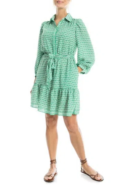 Max Studio Long Sleeve Button Front Crepe Dress In Green