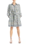 Max Studio Long Sleeve Button Front Crepe Dress In Brch/ble Car Flk Flwr