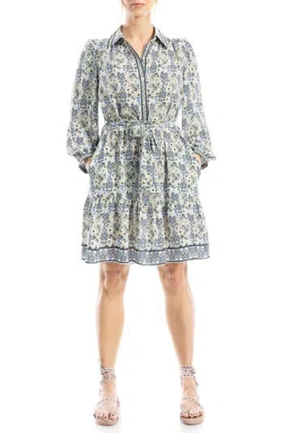 Max Studio Long Sleeve Button Front Crepe Dress In Brch/ble Car Flk Flwr