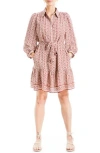 Max Studio Long Sleeve Button Front Crepe Dress In Burgundy Multi