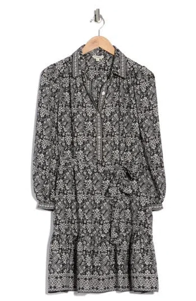 Max Studio Long Sleeve Button Front Crepe Dress In Multi