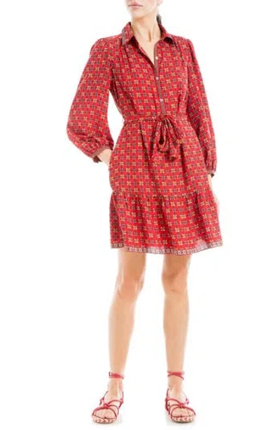 Max Studio Long Sleeve Button Front Crepe Dress In Red Print