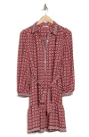 Max Studio Long Sleeve Button Front Crepe Dress In Red/cream/flower