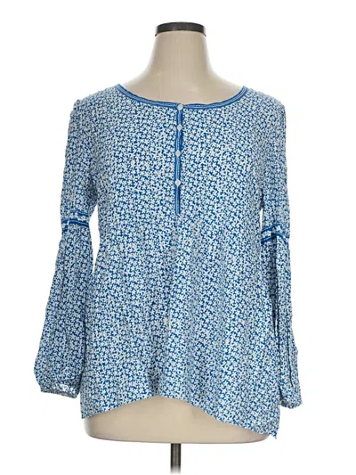 Max Studio Long Sleeve Henley Shirt In Blue