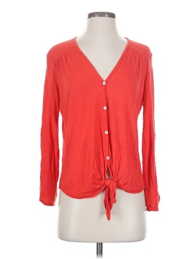 Pre-owned Max Studio Long Sleeve Henley Shirt In Red