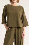 Max Studio Long Sleeve Knit Corduroy Top In Green