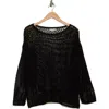 Max Studio Long Sleeve Mesh Open Knit Top In Black