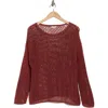 Max Studio Long Sleeve Mesh Open Knit Top In Marsala