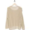 Max Studio Long Sleeve Mesh Open Knit Top In Oyster