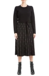 Max Studio Long Sleeve Midi Sweater Dress In Black/ivy Stripe