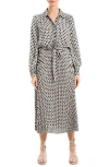 Max Studio Long Sleeve Pleated Shirtdress In Black/ivory