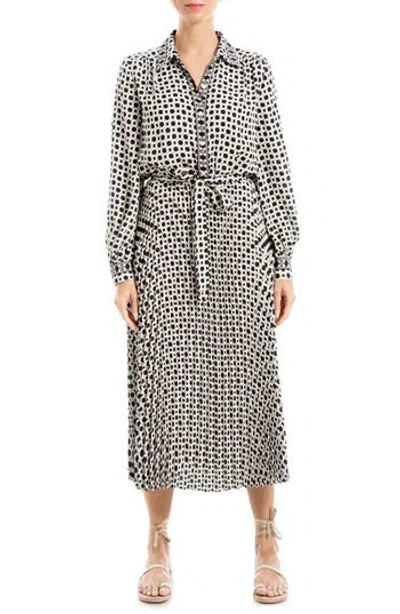 Max Studio Long Sleeve Pleated Shirtdress In Gray