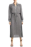 Max Studio Long Sleeve Pleated Shirtdress In Black/white Geo