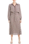 Max Studio Long Sleeve Pleated Shirtdress In Chestnut Diagonal Stripe