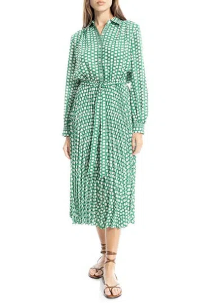 Max Studio Long Sleeve Pleated Shirtdress In Green