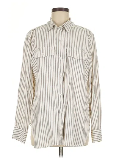 Pre-owned Max Studio Long Sleeve Polo Shirt In White