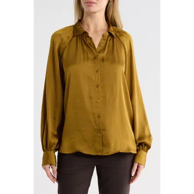 Max Studio Long Sleeve Satin Shirt In Bronze