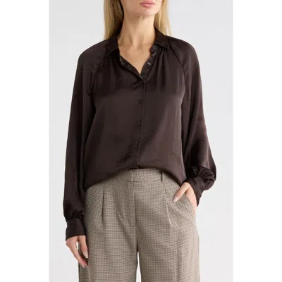 Max Studio Long Sleeve Satin Shirt In Ganache