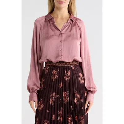 Max Studio Long Sleeve Satin Shirt In Mauve