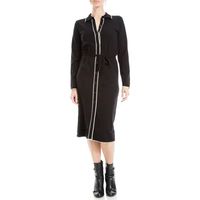 Max Studio Long Sleeve Shirtdress In Black/off White