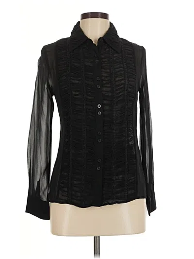 Pre-owned Max Studio Long Sleeve Silk Top Black Mock Neckline Tops