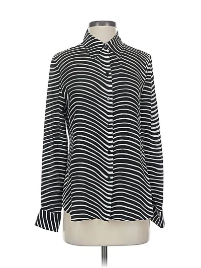 Pre-owned Max Studio Long Sleeve Silk Top Black Stripes Pattern Turtleneck Tops