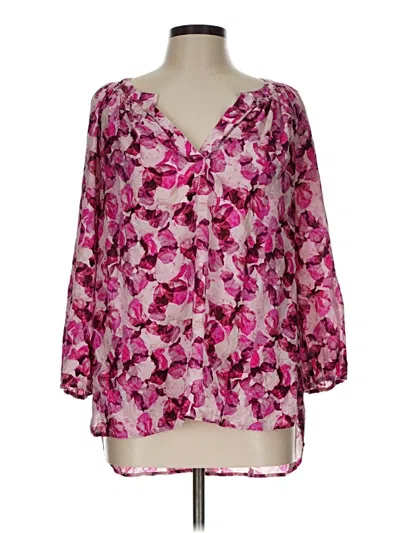 Pre-owned Max Studio Long Sleeve Silk Top Pink Plunge Neckline Tops