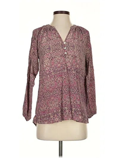 Pre-owned Max Studio Long Sleeve Silk Top Purple Plunge Neckline Tops