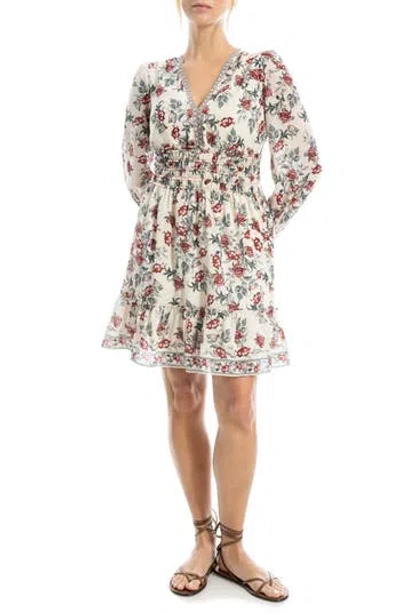 Max Studio Long Sleeve Smocked Georgette Minidress