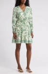 Max Studio Long Sleeve Smocked Georgette Minidress In Cream/mdw Sml Bnch Toile