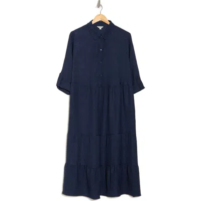 Max Studio Long Sleeve Tiered Dress In Blue