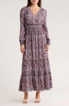 Max Studio Long Sleeve Tiered Maxi Dress In Purple