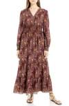 Max Studio Long Sleeve Tiered Maxi Dress In Wine
