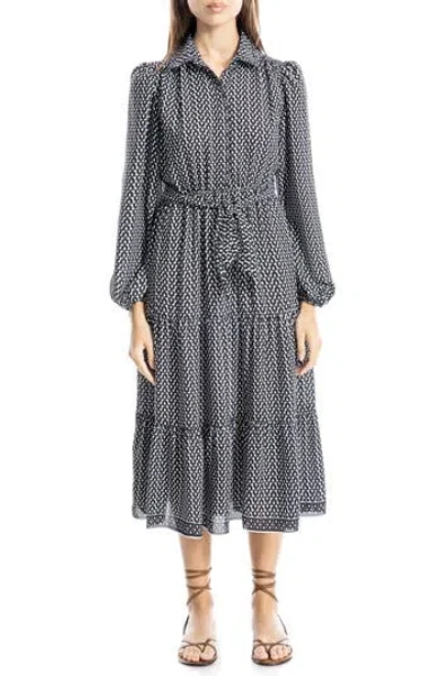 Max Studio Long Sleeve Tiered Shirtdress In Black