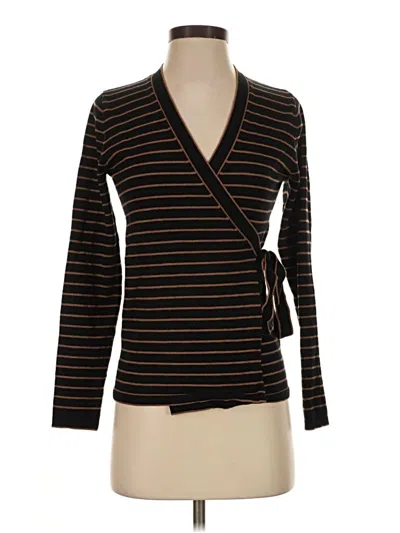 Pre-owned Max Studio Long Sleeve Top Black Plunge Neckline Tops