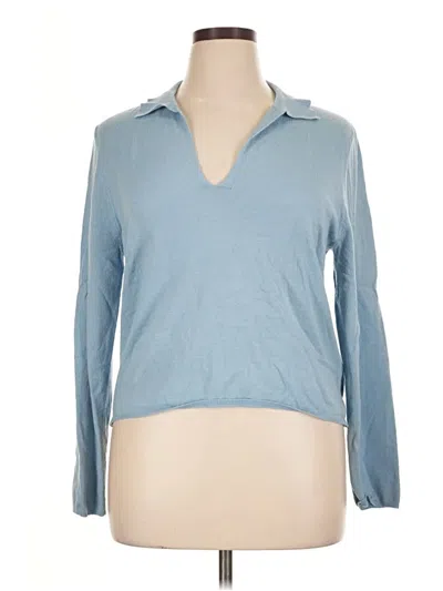 Pre-owned Max Studio Long Sleeve Top Blue Collared Neckline Tops