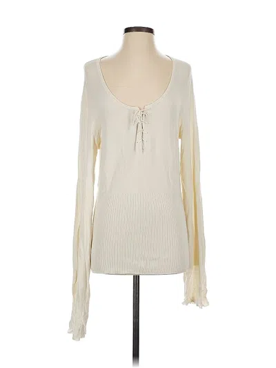 Pre-owned Max Studio Long Sleeve Top Ivory Scoop Neck Tops In White