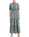 Max Studio Floral Short Sleeve Tiered Maxi Dress In Blue