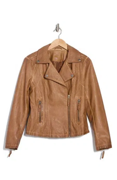 Max Studio Maxstudio Washed Faux Leather Moto Jacket In Luggage-luggage