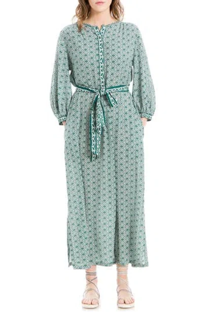 Max Studio Medallion Print Maxi Dress In Emerald/diamond Rings