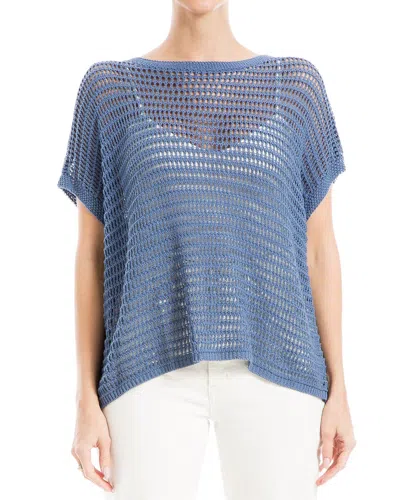 Max Studio Mesh Linen-blend Sweater In Blue