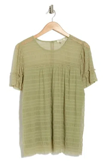 Max Studio Mesh Pleated Top In Eucalypt