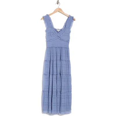 Max Studio Mesh Sleeveless Maxi Dress In Chambray-chambray