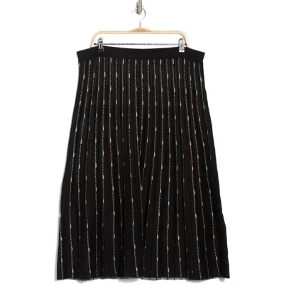 Max Studio Midi Sweater Skirt In Black/ivory Fading Stripe