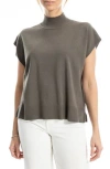 Max Studio Mock Neck Fine Gauge Short Sleeve Sweater In Army Or Spring Sage