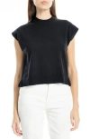 Max Studio Mock Neck Fine Gauge Short Sleeve Sweater In Black