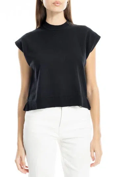 Max Studio Mock Neck Fine Gauge Short Sleeve Sweater In Black