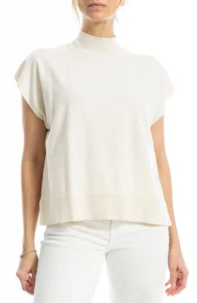 Max Studio Mock Neck Fine Gauge Short Sleeve Sweater In Ivory