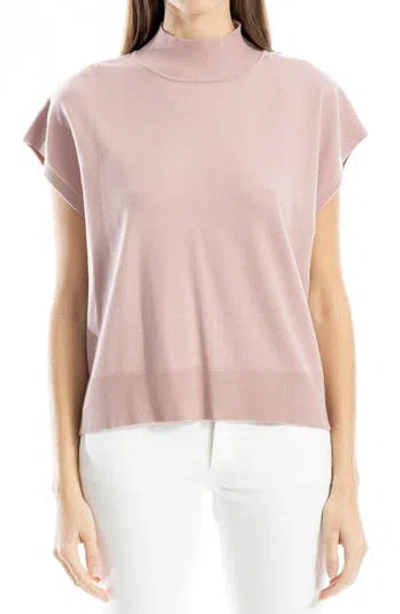 Max Studio Mock Neck Fine Gauge Short Sleeve Sweater In Mauve