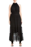 Max Studio Mock Neck Lace Mesh Dress In Black